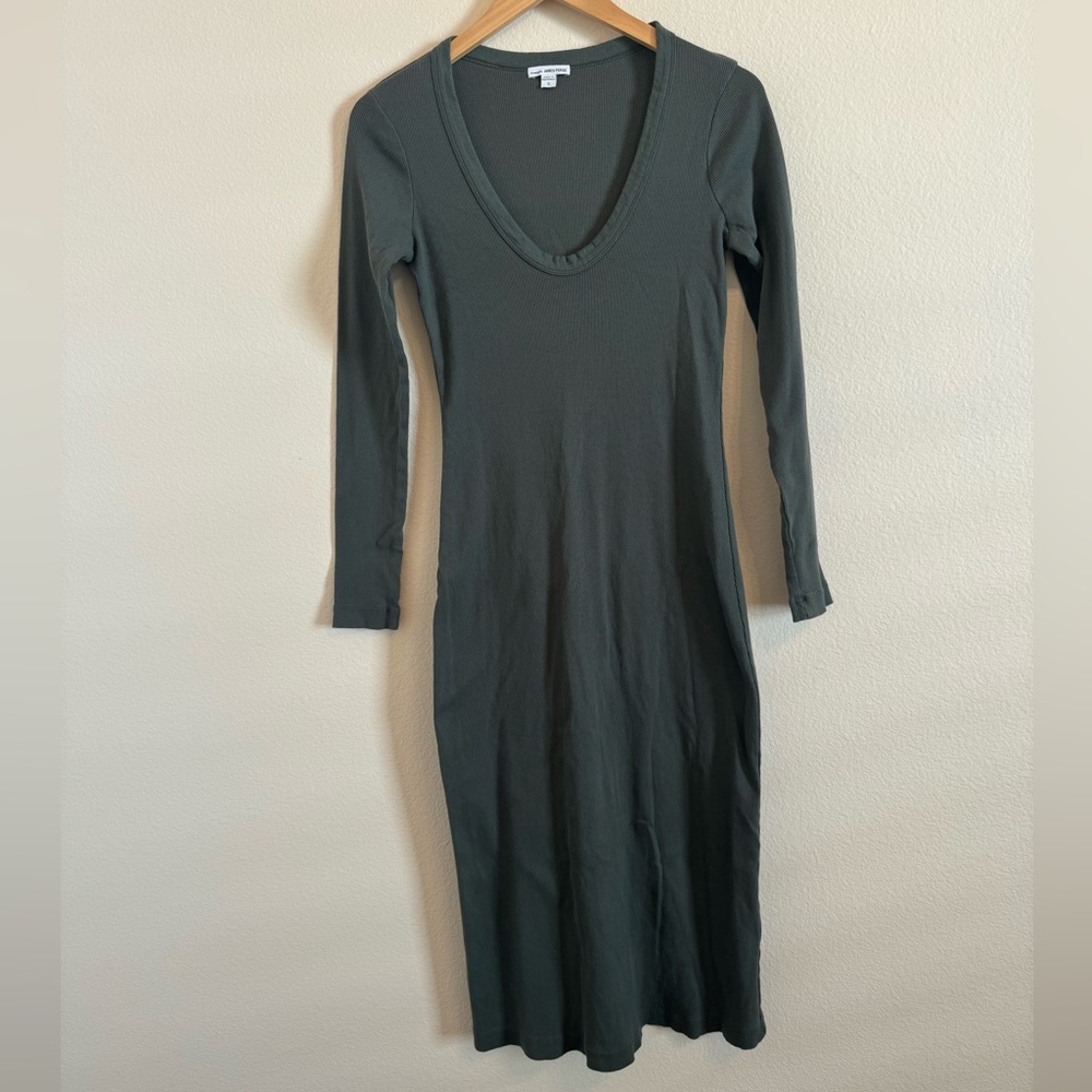 STANDARD JAMES PERSE Olive Green Ribbed Bodycon Dress Size 3 Cotton